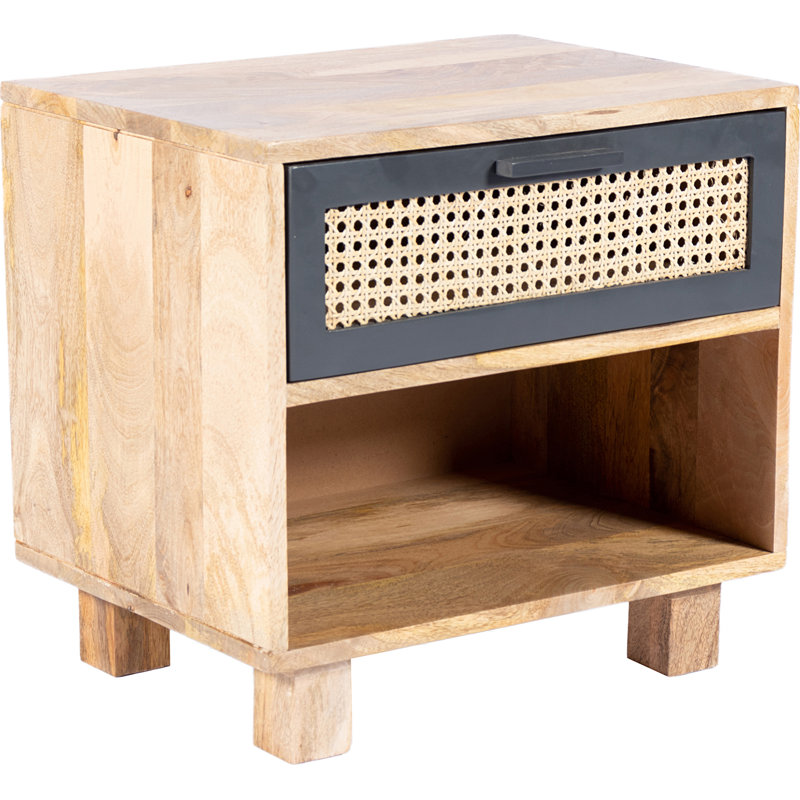 Ashton 1 - Drawer Solid Wood Nightstand, Natural/Matt Lacquer