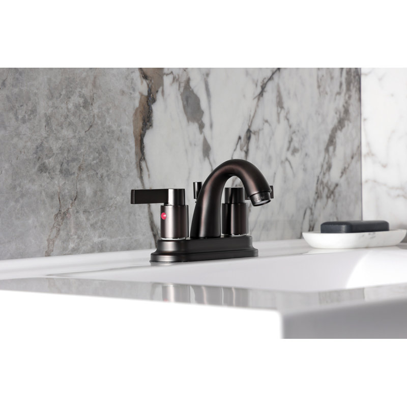 Kingston Brass NuvoFusion Two-Handle 3-Hole Deck Mount 4" Centerset Bathroom Faucet with Plastic Pop-Up, Oil Rubbed Bronze