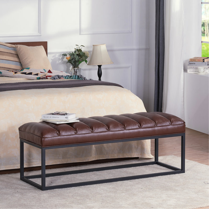 Banc en similicuir Lubbert, Métal métal, Marron foncé