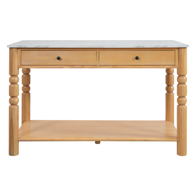 Zoey 56.5" Wooden Kitchen Island with Drawers & Open Storage Shelves, Natural