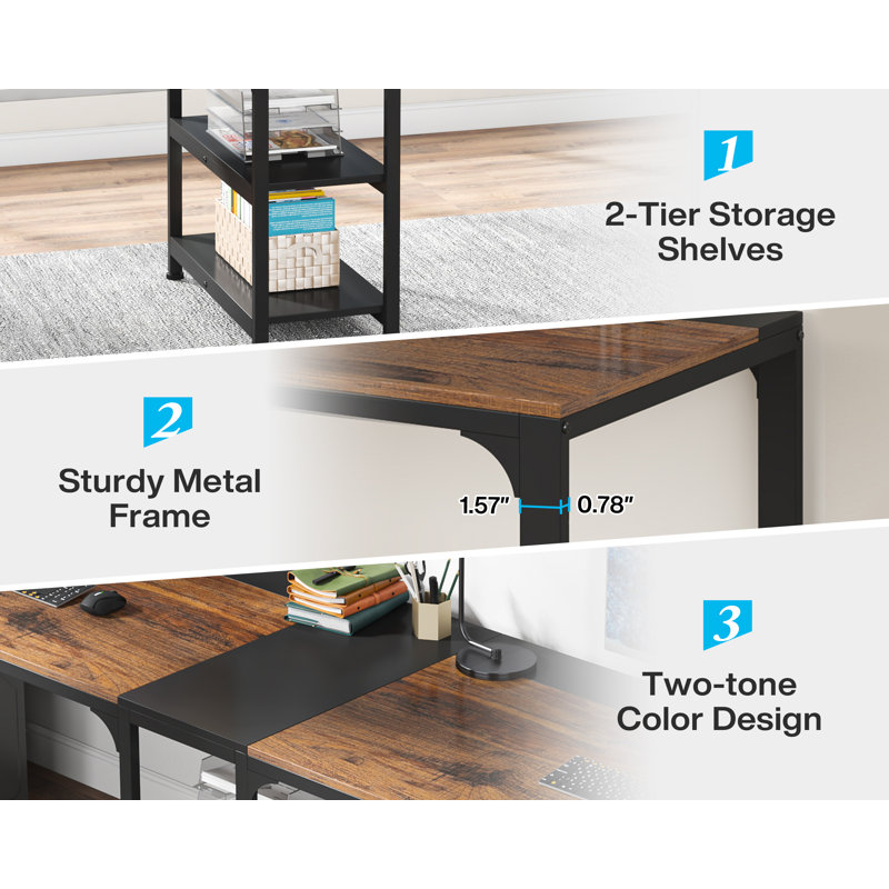 Zina 90.55'' W Rectangle Double Computer Desk, Black/Brown