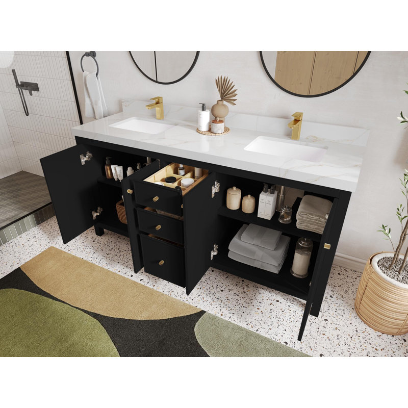 Chicago 72'' Double Bathroom Vanity with Quartz Top, White