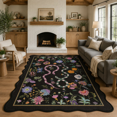 Tapis festonné à motif floral et serpent pour salle de jeux, chambre d'enfant et chambre à coucher