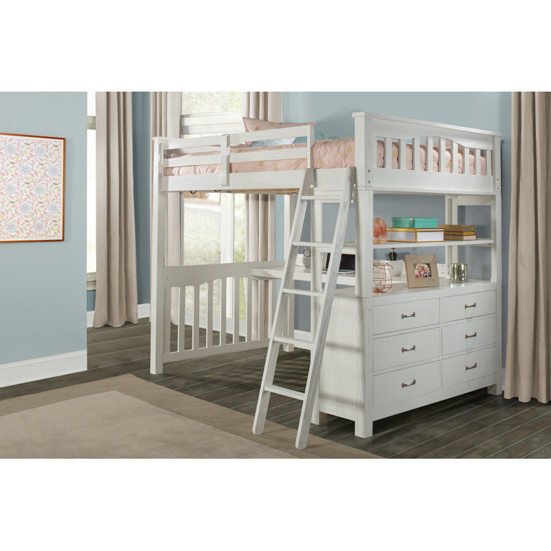 Lit mezzanine avec bureau Mateo, Double, Blanc