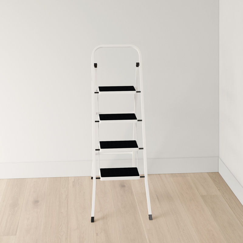4-Step Steel Portable Folding Heavy Duty Ladder Non Slip Matt, White