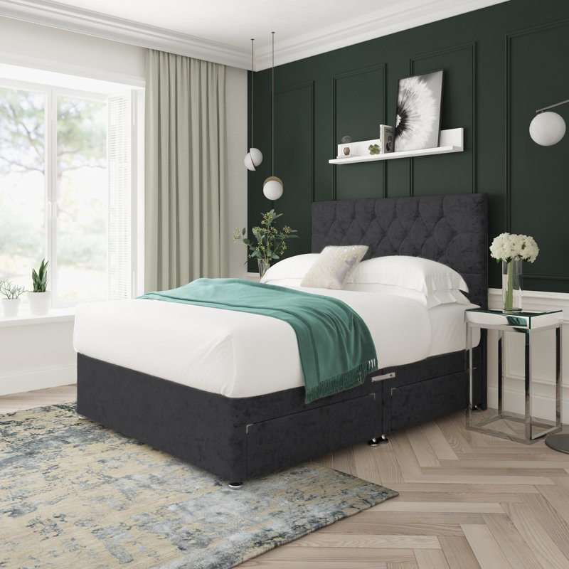 Upholstered Bed, Black, Double (4'6)