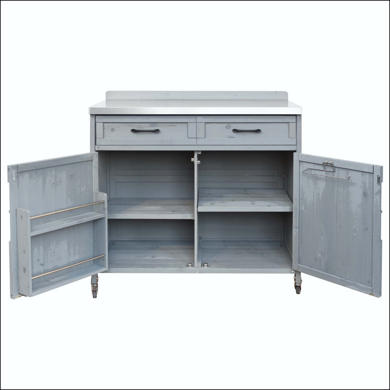 Îlot de cuisine 39,4 po avec plateau en acier inoxydable et grand rangement, Grey+Blue