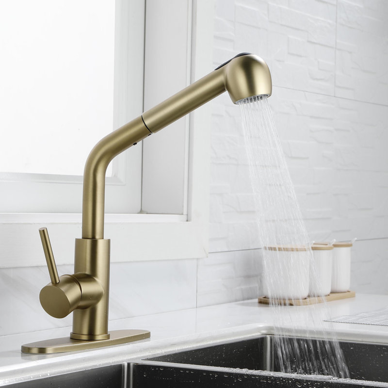 KISRAIS Pull Down Kitchen Faucet, Gold