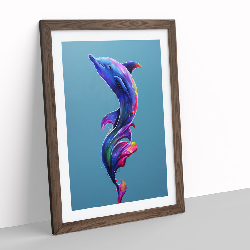 Dolphin Paint Splash No.1 - Framed Print, 64cm H x 46cm W x 2cm D, Walnut