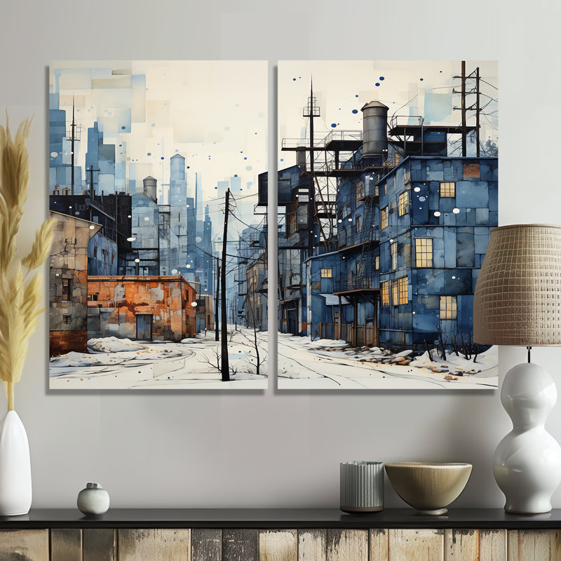 Warehouses Industrial Dots - Industrial Wall Art 2-Panels, Wrapped Canvas, Does Not Apply, 36" H x 48" W