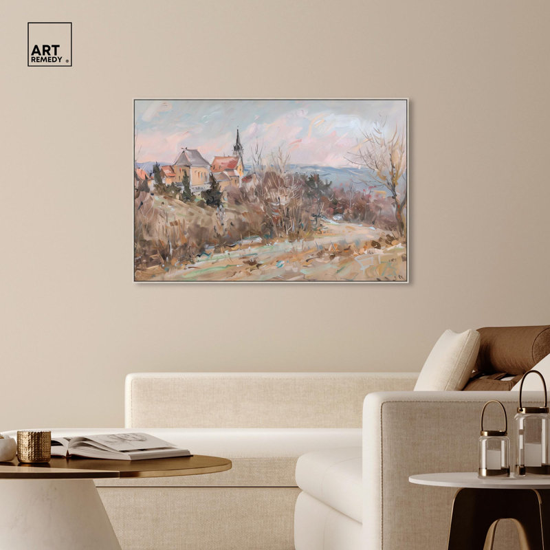 «Little Town», toile classique par Art Remedy, H 37 po x l 55 po, Cadre argenté