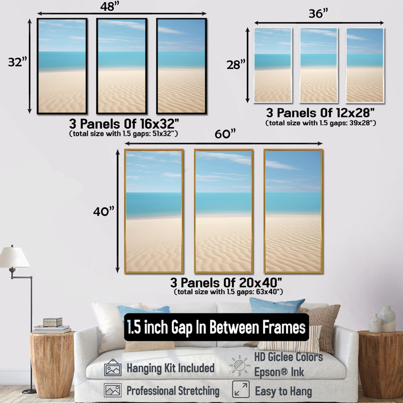 Ensemble de salon Coastal Hush Dreaming Beach Sand - Coastal Wall Art, H 40 po x l 60 po x P 1 po, Cadre flottant doré