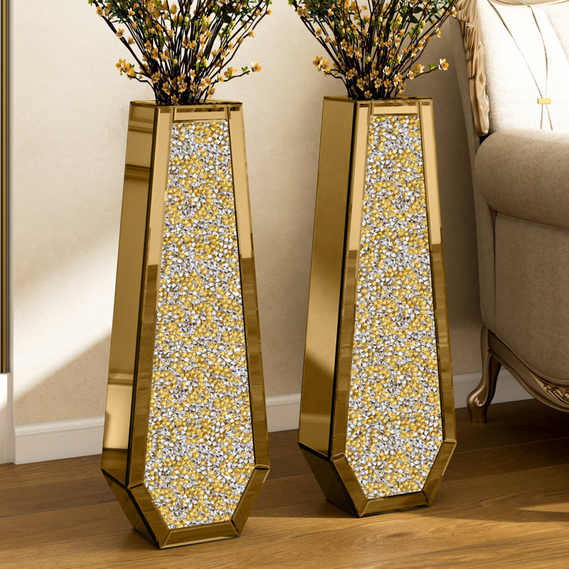 Gold Decorative Floor Vase Modern Handmade 30''H (Set of 2), Gold, 30"