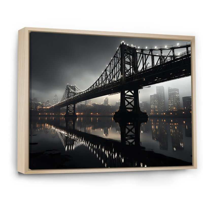 «Gray Bridge Urban Connection Charcoal II», reproduction sur toile, H 16 po x l 32 po x P 1 po, Cadre flottant brun