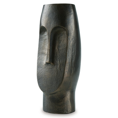 Vase, Abstract Decorative Figurine Of A Head, 13 Inch Bronze Aluminum