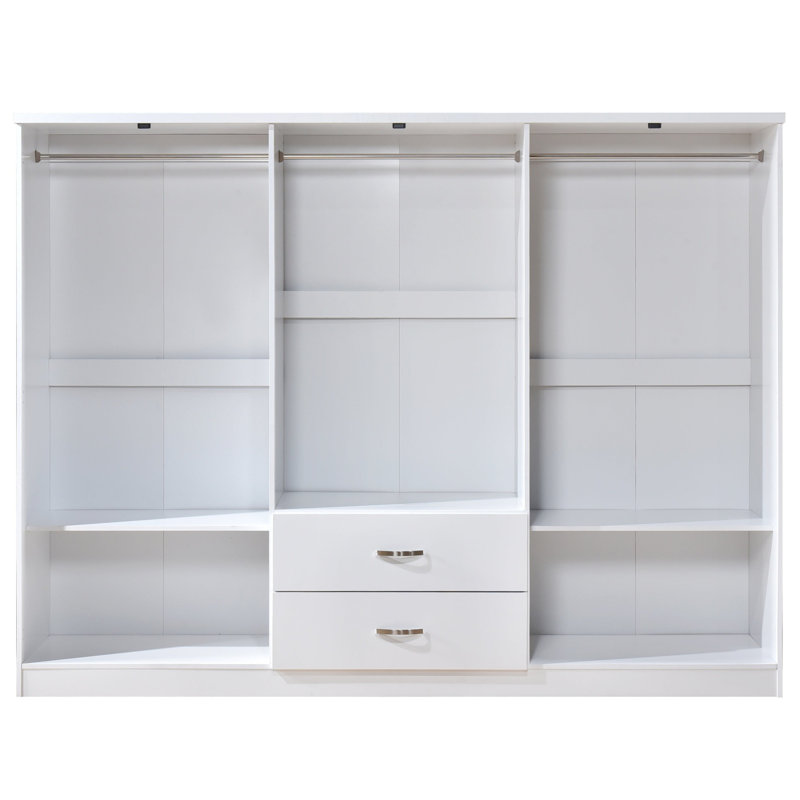White 6 Door 2 Drawer Mirrored Wardrobe With Chrome Handles