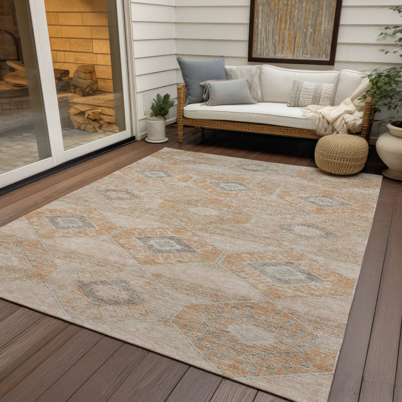 Tapis cuivre intérieur / extérieur lavable à la machine Xhevrie, Rectangle 2 pi 6 po x 3 pi 10 po