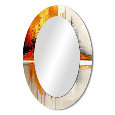 Abstract Autumn Forest In Ethereal Horizon II - Gold Modern Oval Wall Mirror