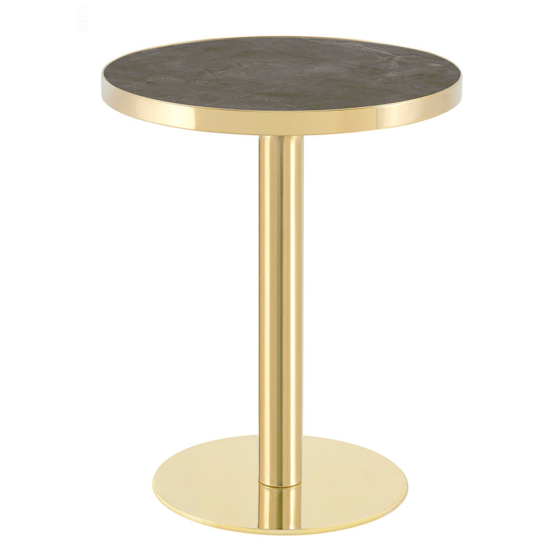 23.6" Round MDF Sprayed With UV Paint Countertop,Marble Texture,  Stainless Steel Edging, Metal Table Legs, Modern Light Luxury Edge Coffee Table.
