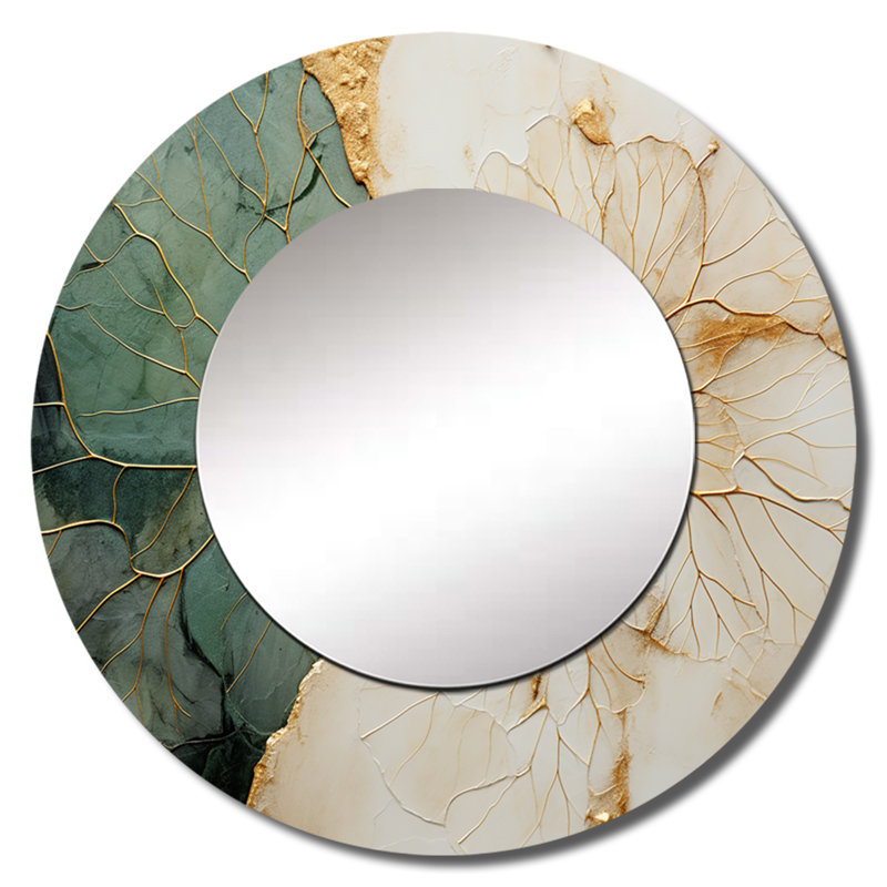 «Green Gold Minimalisme Poteries I», miroir mural décoratif à spirales abstraites, miroir rond moderne, impression d'art en métal