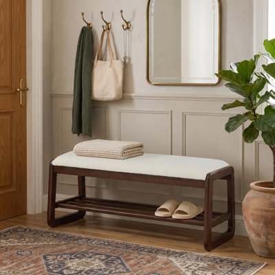  Solid Wood Shoe Bench with Cushion, 2-Tier Entryway Storage Bench