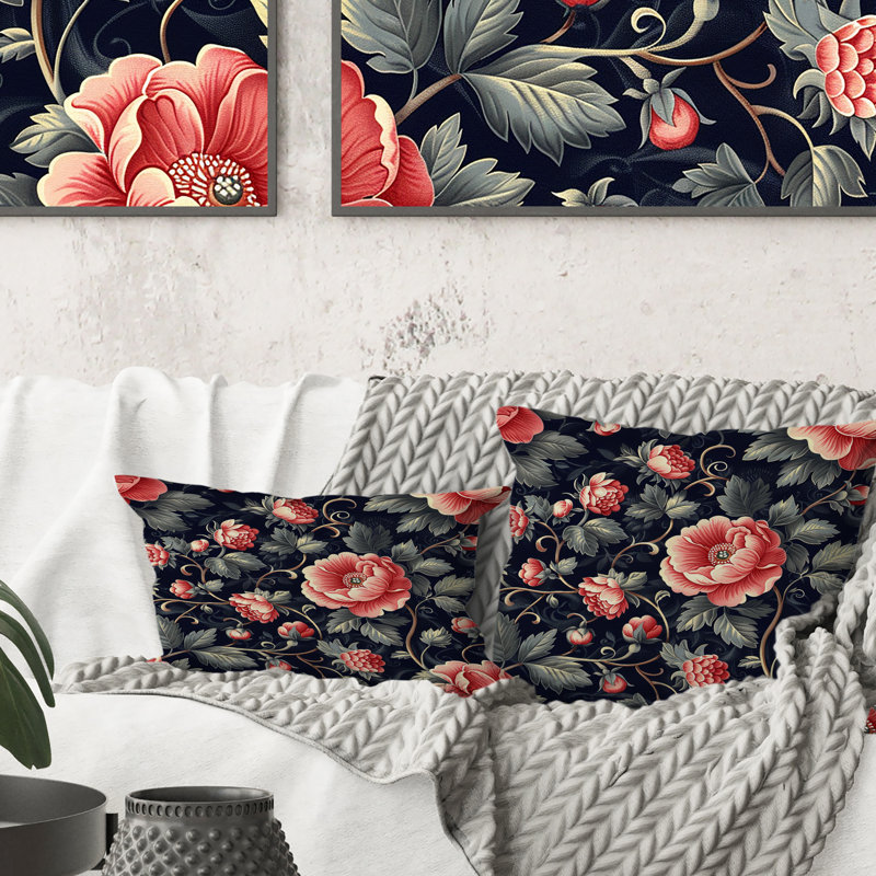 Coussins décoratifs modernes roses, verts et floraux VI, H 16 po x l 16 po
