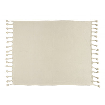 Jeté en coton tissé crème à chevrons