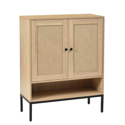 Armoire à chaussures en rotin avec tablettes réglables, armoire à chaussures à 5 niveaux avec portes et casier inférieur, range-chaussures en bois pour vestibule, naturel