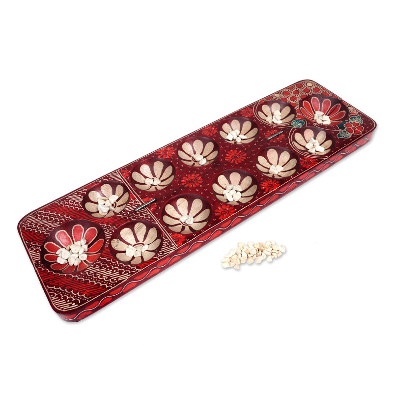 Felicidade, fleurs, batik, bois, jeu Mancala