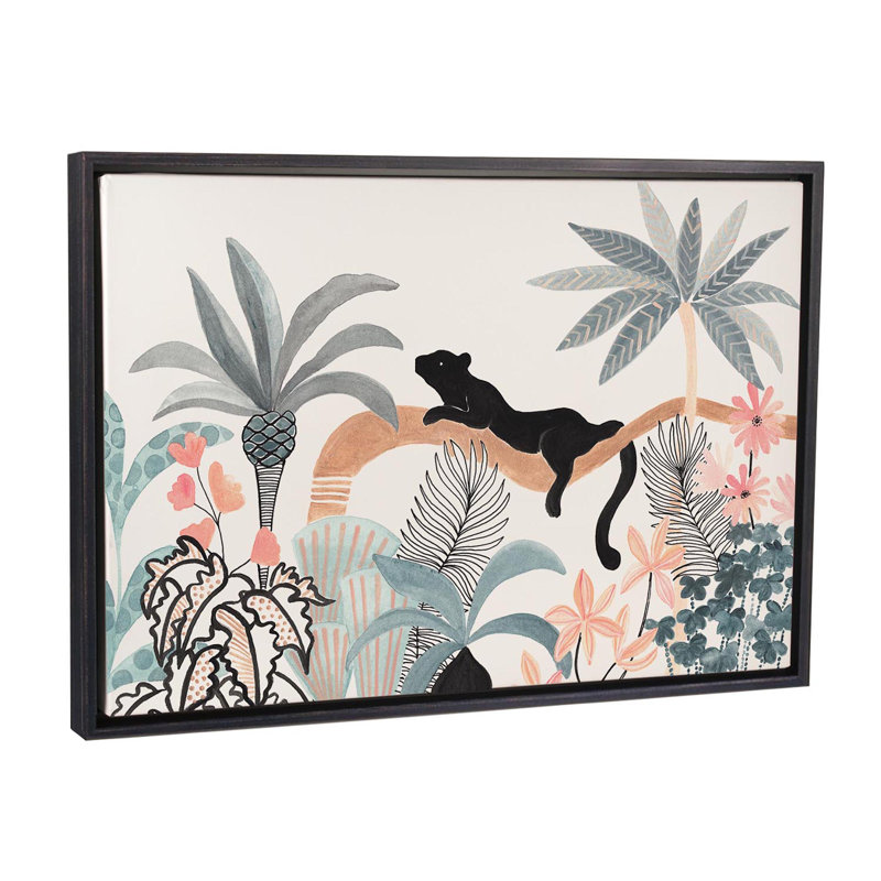 Jaguar dans la jungle, H 40 po x l 60 po x 1,5 po, Toile avec cadre noir patiné