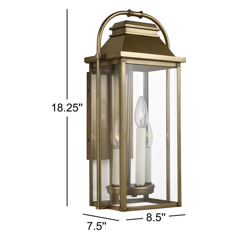 Wellsworth 3 - Light Outdoor Wall Lantern, Painted Distressed Brass, 18.25" H x 8.75" W x 7.5" D