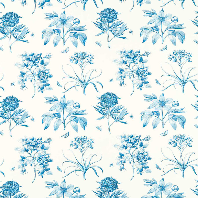 Etchings & Roses Fabric, China/Blue