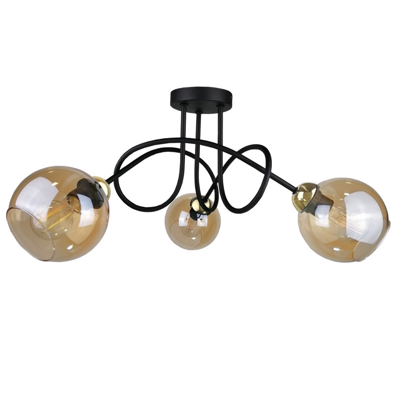 Glass Semi Flush Mount, Black/Gold