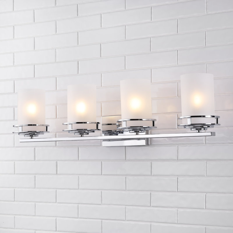 Amalio Metal/Frosted Glass Contemporary Glam LED Vanity Light, 4