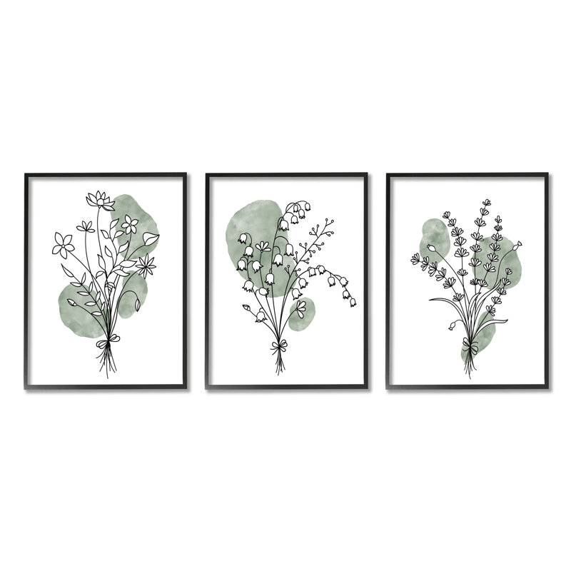 Boho Flower Herb Bunches par JJ Design House LLC - Ensemble de 3 reproductions de dessins sur bois