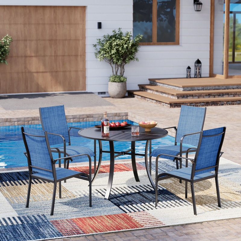 Round 5-Piece Blue Patio Dining Set Round Metal Table