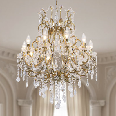 Tomball 10 - Light 24.5"W Dimmable Traditional Classic Chandelier with Crystal & Metal Frame for Living Room or Dining Room