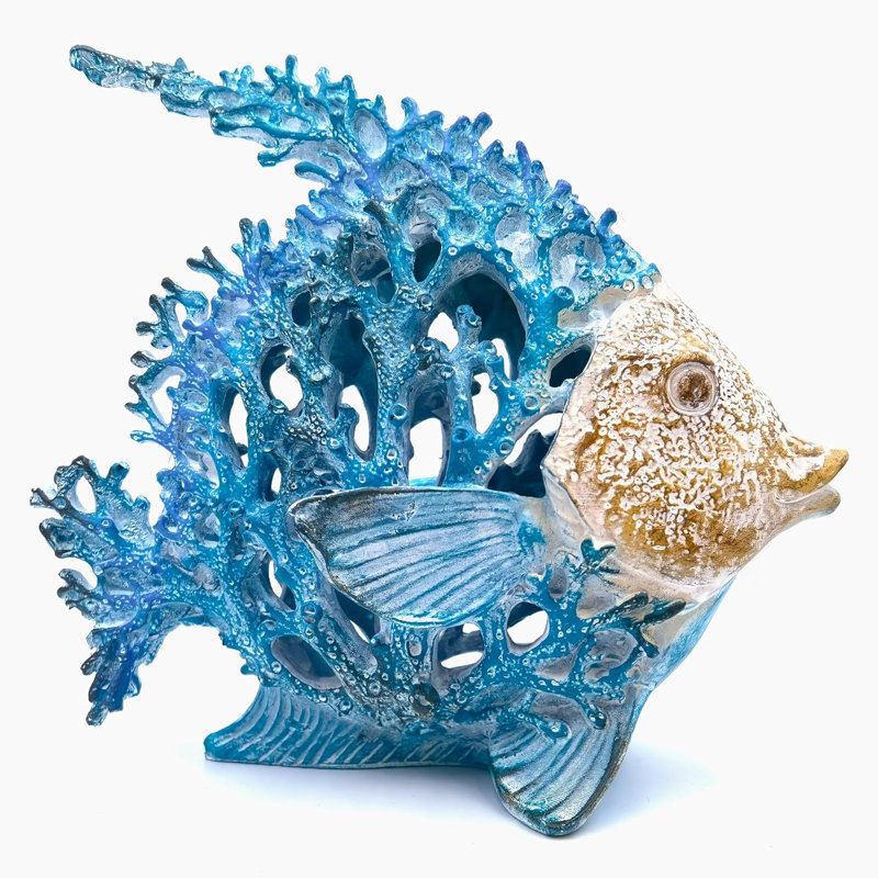 Statue de poisson-corail turquoise et bleu