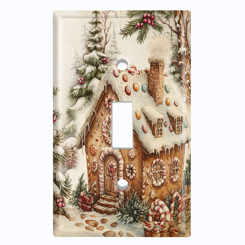 Couvercle de plaque d'interrupteur en métal; Bascule de style standard américain 1 Gang - Vintage Gingerbread House