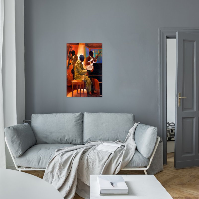 «Piano Man» par Keith Mallett - reproduction d'art sur toile tendue, H 48 po x l 32 po x P 1,5 po, Toile encadrée noire