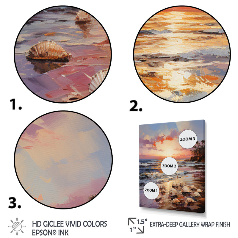 Impression sur toile Woollard Seashell Impressionist Shores, H 44 po x l 34 po x P 1,5 po, Cadre flottant blanc
