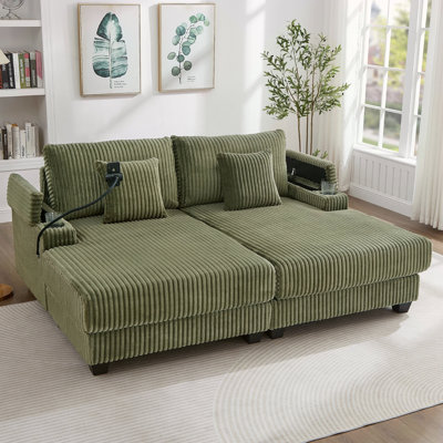 Modern Chaise Sofa 75.5" Chaise Lounge Sofa Loveseat Sofa Sleeper Sofa With Adjustable Backrest, Cup Holders , Phone Holder And Storage Compartments For Living Room