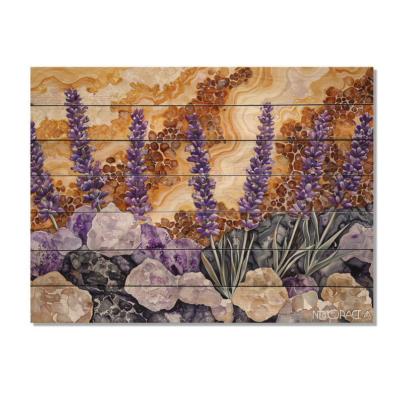 Velours d'été lavande Meadows sur agate II - Décoration murale traditionnelle en bois sur bois de pin naturel