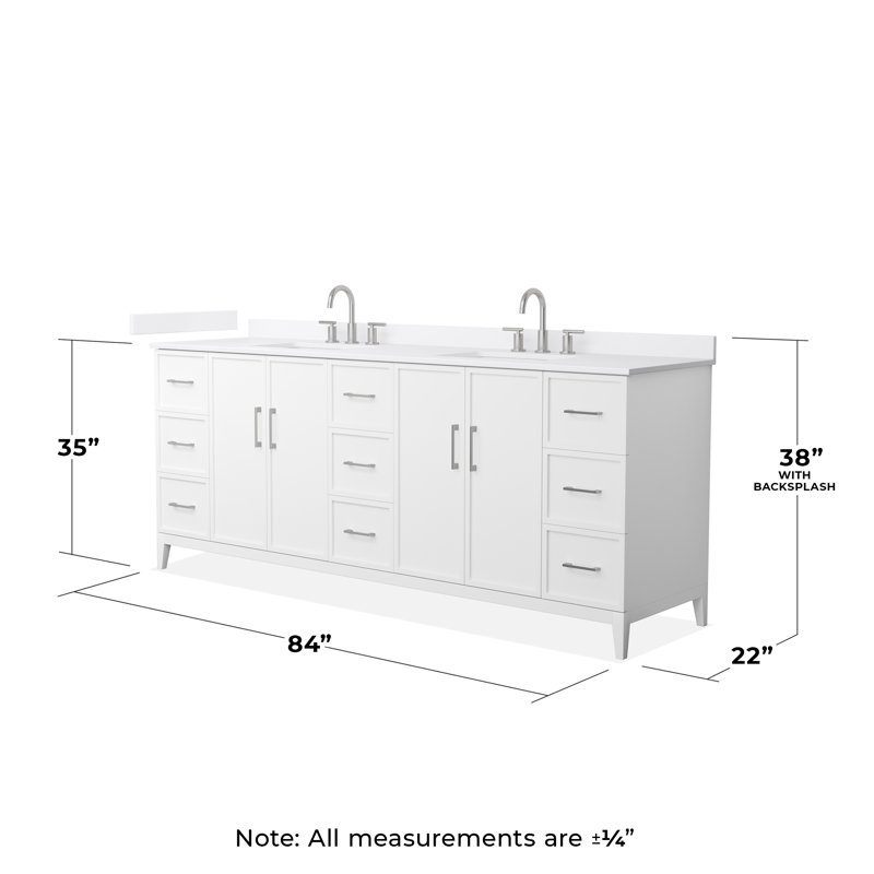 Ensemble de meuble-lavabo double Elan, Blanc avec garniture nickel brossé, Comptoir en marbre de culture blanc