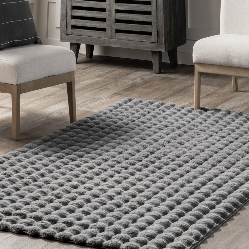 Jeni SuperiorWash Solid Faux Rabbit Machine Washable Area Rug, Round 6'