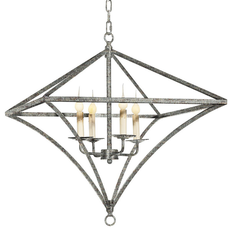 Lustre géométrique à 4 lumières de style bougie avec accents en fer forgé Trion, Haute mer
