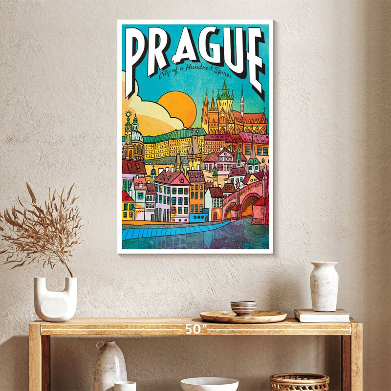 Affiche rétro de Prague City, H 39 po x l 26 po