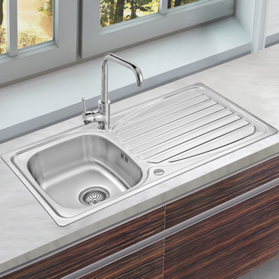 Belfry Kitchen Neal 500mm W Single Bowl Stainless Steel Drop-In Kitchen Sink with 2 Faucet Holes