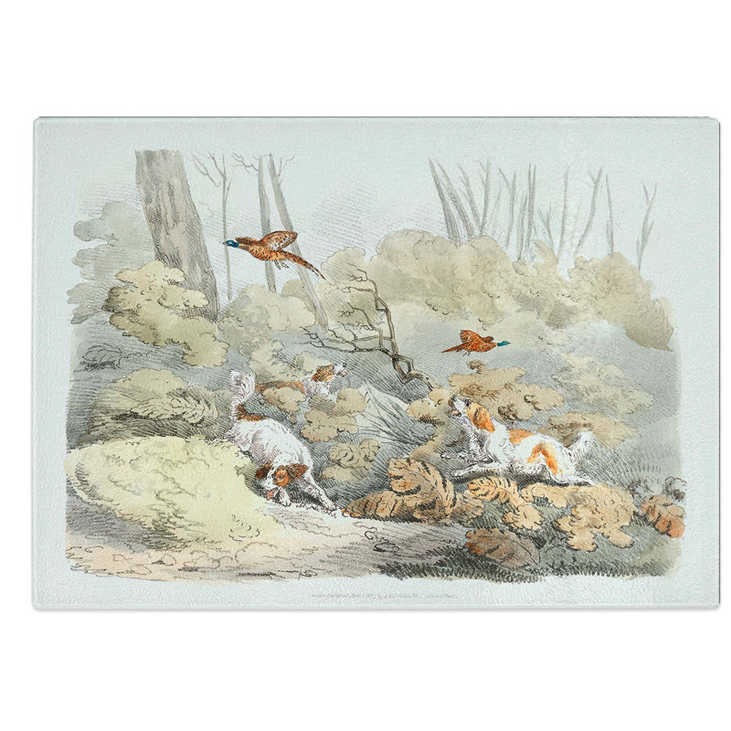 Glass Dogs Chasing Pheasants by Henry Alken Chopping Board, 39 cm W x 28.5 cm L