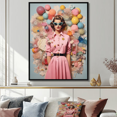 Artiste mural rétro «Fashionista» rose